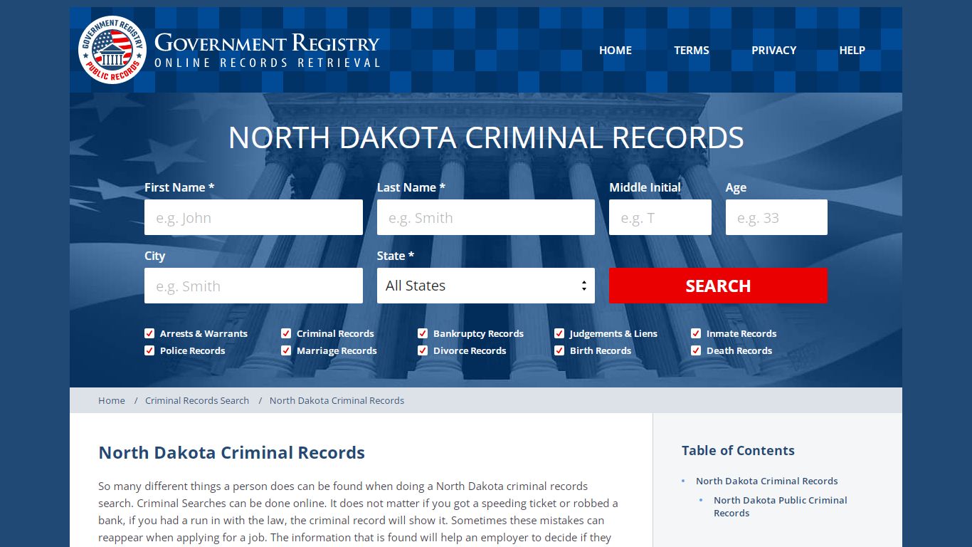 North Dakota Criminal Records | GovernmentRegistry.org