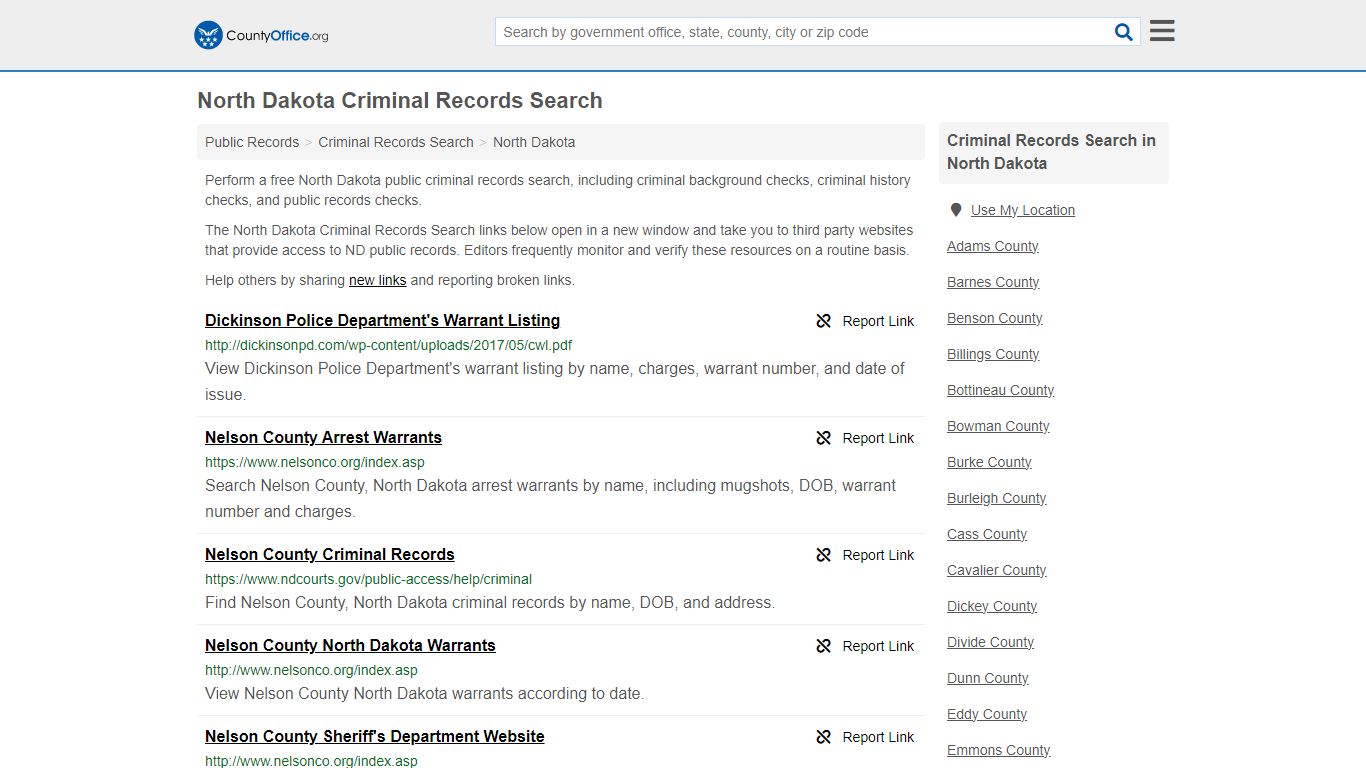 North Dakota Criminal Records Search - County Office